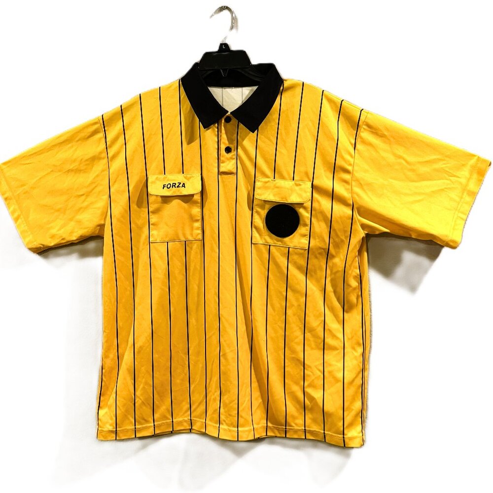 Black Yellow Soccer Referee Jersey Shirt Short Sleeve Polo TShirt Mens